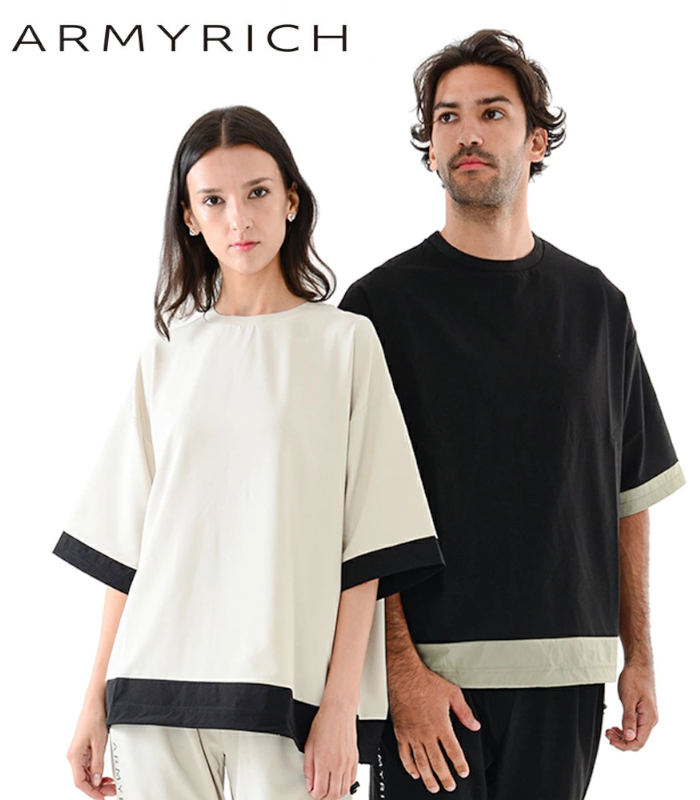 ARMYRICH アーミーリッチ ドローコード付きワイドTシャツ ユニセックス 半袖 カットソー ルーズ カジュアル スポーツ ストリート | 