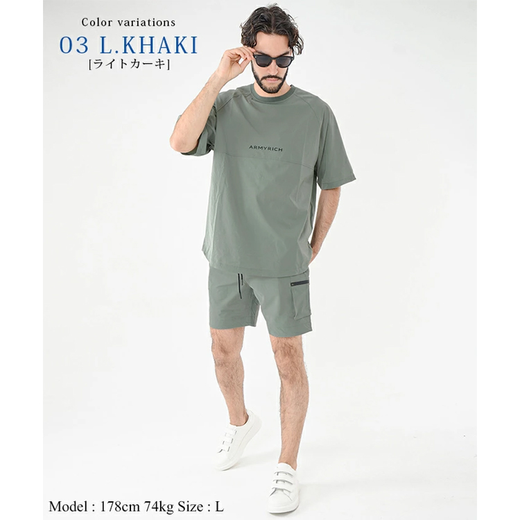 新品ARMYRICH 配色Tee&ショーツ セットアップ　GREIGE-XL 楽天市場】ARMYRICH ストレッチナイロンTシャツセットアップ