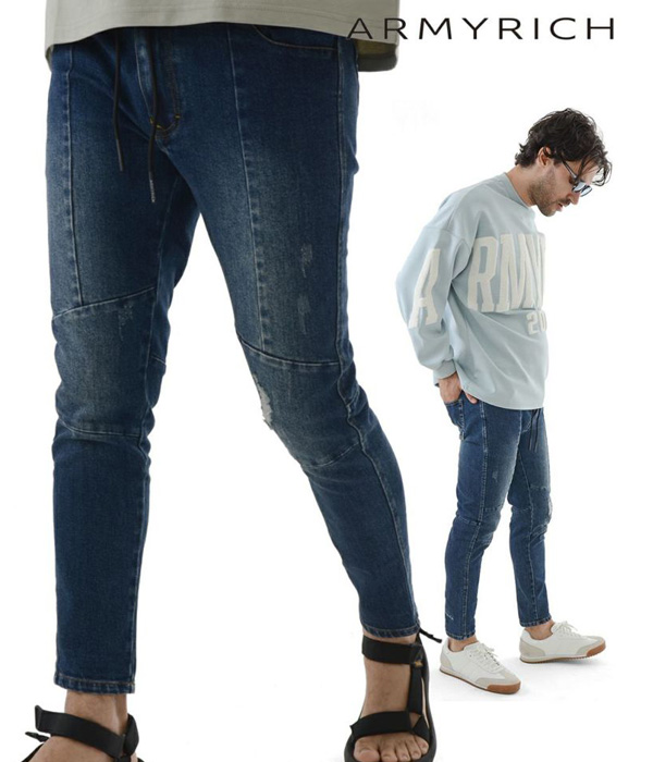 ARMYRICH アーミーリッチ ダメージ加工ストレッチデニムスキニーパンツ メンズ ジーンズ おしゃれ ブランド 美脚 | 