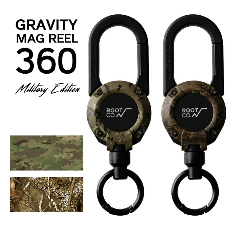 ROOT CO. マグネット内蔵型リールカラビナ GRAVITY MAG REEL 360 ミリタリーエディション カモフラ 迷彩｜upper-gate