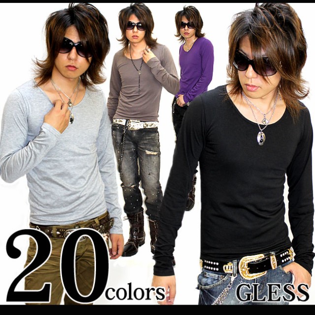 GLESS グレス Tシャツ Uネック無地ロンT カットソー トップス メンズ おしゃれ 長袖 秋 冬 春 無地 メンズファッション S M L XL | 