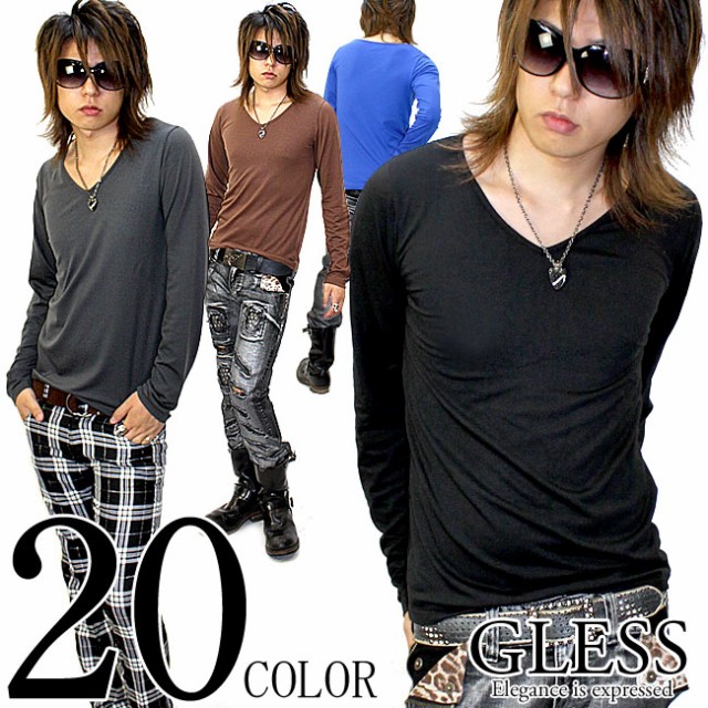 GLESS グレス Vネック 無地 ロンT Tシャツ TEE カットソー mens