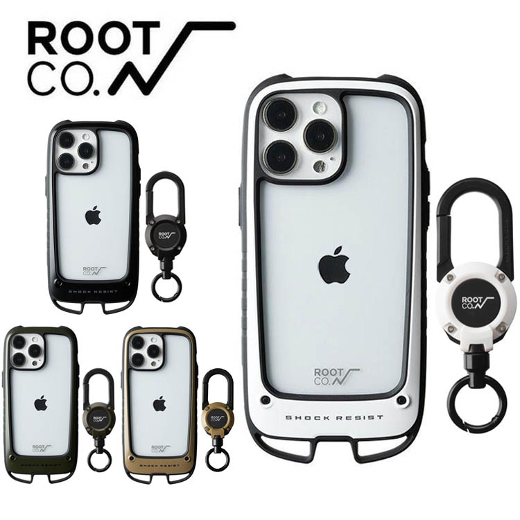 ROOT CO ルートコー iPhone14ProMax専用ケース+マグネット内蔵型リールカラビナ セット iPhoneケース アウトドア キャンプ 登山 軽量