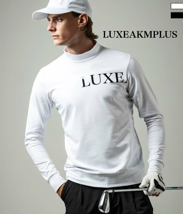 LUXEAKMPLUS リュクスエイケイエムプラス 光沢ロゴモックネックTシャツ