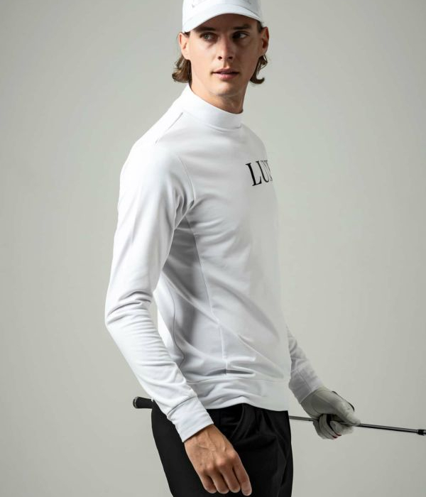 LUXEAKMPLUS リュクスエイケイエムプラス 光沢ロゴモックネックTシャツ 長袖 ゴルフ メンズ 男性 GOLF スポーツ おしゃれ｜upper-gate｜04