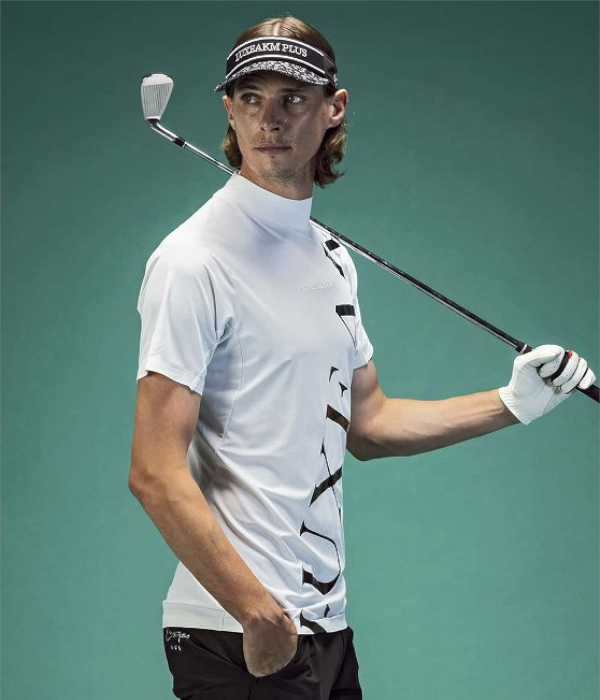 LUXEAKMPLUS リュクスエイケイエムプラス ロゴデザインモックネックTシャツ 半袖 メンズ 男性 ゴルフ スポーツ GOLF ジム トレーニング 春夏