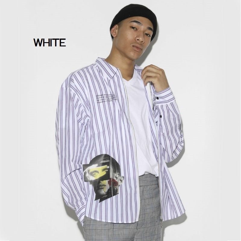 LEGENDA レジェンダ Deja-Vu Stripe shirts 長袖シャツ ストライプ プリントシャツ ジップ ZIP メンズ レディース ユニセックス カジュアル ストリート系 |  | 02