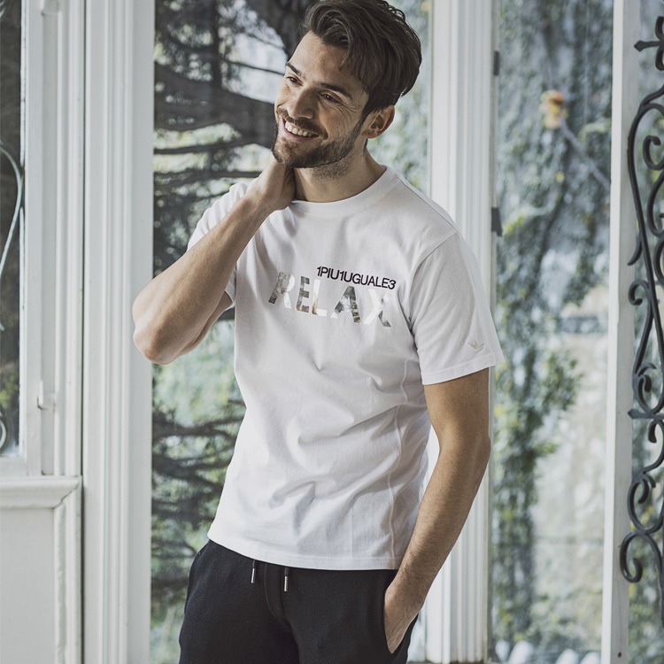 【WMNS: Lサイズ】1PIU1UGUALE3 シャツ　ロゴ 1PIU1UGUALE3 RELAX tシャツ RELAX(ウノピゥウノウグァーレトレ