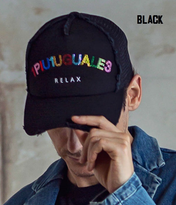 1PIU1UGUALE3 RELAX ウノ ピュ ウノ ウグァーレ トレ リラックス カラフルラインストーンキャップ ホワイト インディゴ cap  メッシュCAP 帽子