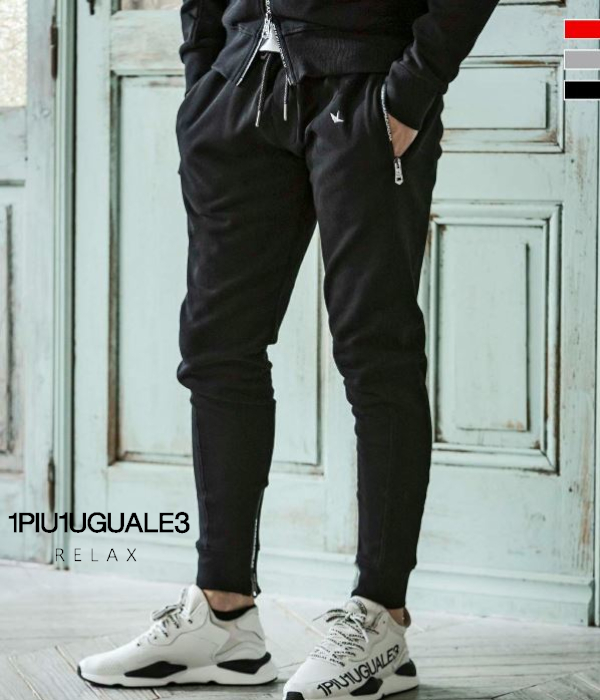 1PIU1UGUALE3 RELAX ウノピゥウノウグァーレトレ リラックス ジップロゴスウェットパンツ メンズ ジャージ カジュアル スポーツ ルームウェア スリム 1PIU1UGUALE3 RELAX ウノピゥウノウグァーレトレ リラックス ジップ