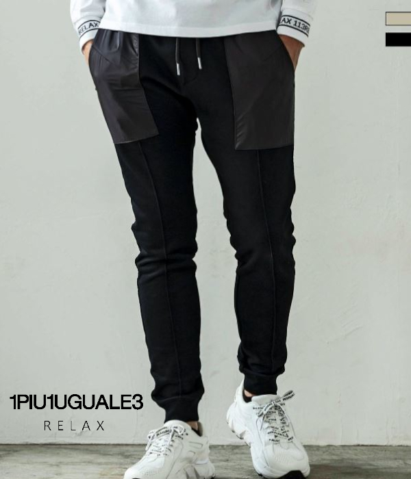 1PIU1UGUALE3 RELAX ウノピゥウノウグァーレトレ リラックス ラインロゴコンビスウェットパンツ メンズ カジュアル スポーツ スリム ミリタリー | 1PIU1UGUALE3 RELAX