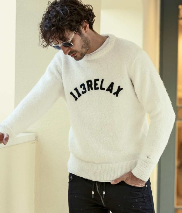 1PIU1UGUALE3 RELAX ウノピゥウノウグァーレトレ リラックス フロントロゴブークレニット セーター メンズ 男性 カジュアル インナー もこもこ 1PIU1UGUALE3 RELAX ウノピゥウノウグァーレトレ リラックス フロント