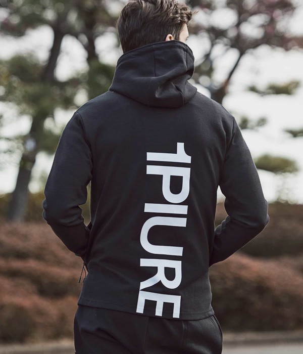 新品【1PIU1UGUALE3 SPORT】リブロゴ パーカー 黒 Ⅵ(XL)