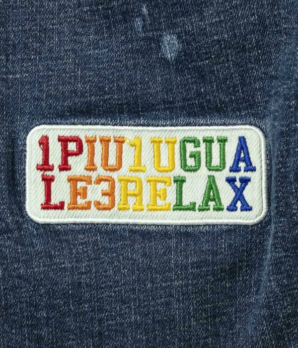 極美品　1PIU1UGUALE3　デニムプリント　テーラードジャケット　青　L 定価9 5万 1piu1uguale3×Wrangler 111MJ SEA ISLAND COTTON