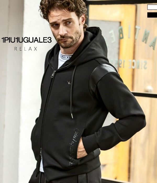 1PIU1UGUALE3 RELAX ウノピゥウノウグァーレトレ リラックス レザーラインポンチパーカー メンズ フーディ 羊革 ジャージ カジュアル スポーツ 1PIU1UGUALE3 RELAX ウノピゥウノウグァーレトレ リラックス レザー