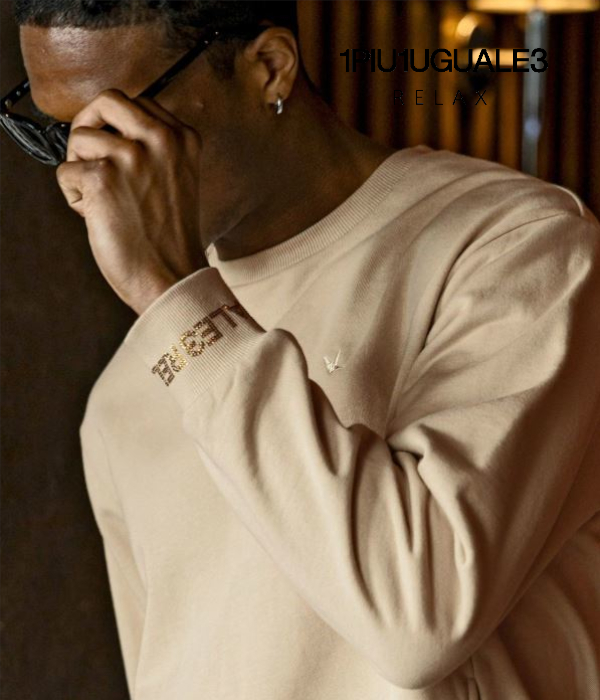 1PIU1UGUALE3 RELAX ウノピゥウノウグァーレトレ リラックス ラインストーンカフスウェットクルーネックプルオーバー メンズ トレーナー カジュアル スポーツ 1PIU1UGUALE3 RELAX ウノピゥウノウグァーレトレ リラックス ライン