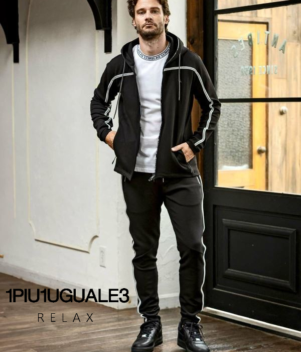 1PIU1UGUALE3 セットアップ ジャージ上下 ブラック ビックロゴL/M