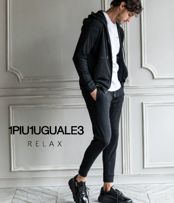 1PIU1UGUALE3 RELAX ウノピゥウノウグァーレトレ リラックス セットアップ メンズ ブラックジャガード ジャージ 男性 上下セット カジュアル スポーツ 1PIU1UGUALE3 RELAX ウノピゥウノウグァーレトレ リラックス