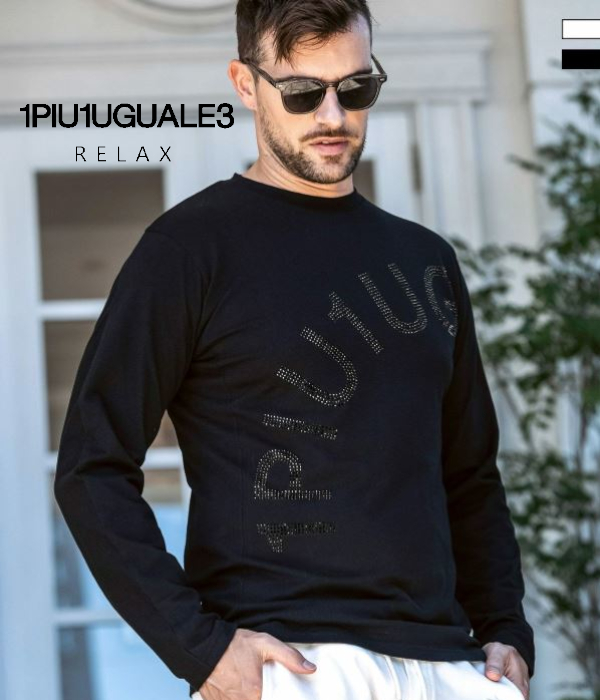 1PIU1UGUALE3 RELAX ウノピゥウノウグァーレトレ リラックス ラインストーンロゴTシャツ メンズ ロンT 長袖 カットソー カジュアル スポーツ | 1PIU1UGUALE3 RELAX