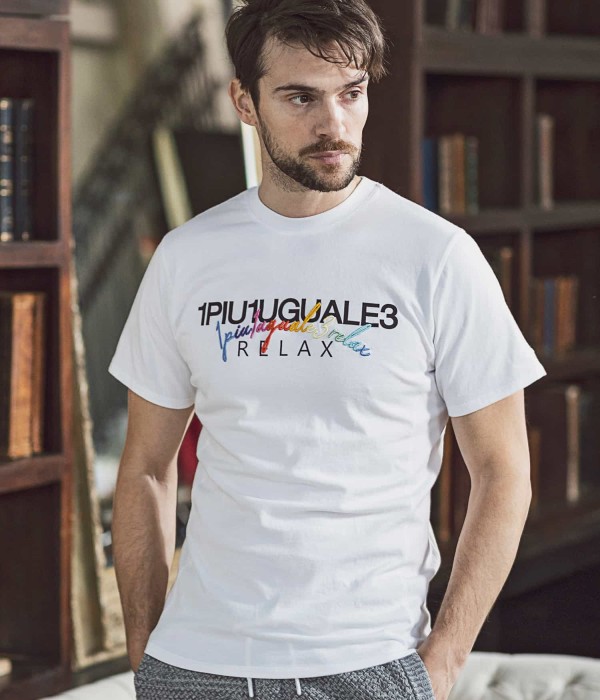 1PIU1UGUALE3 RELAX ウノピゥウノウグァーレトレ レインボー刺繍ダブルロゴ半袖Tシャツ カットソー メンズ カジュアル ブランド  おしゃれ