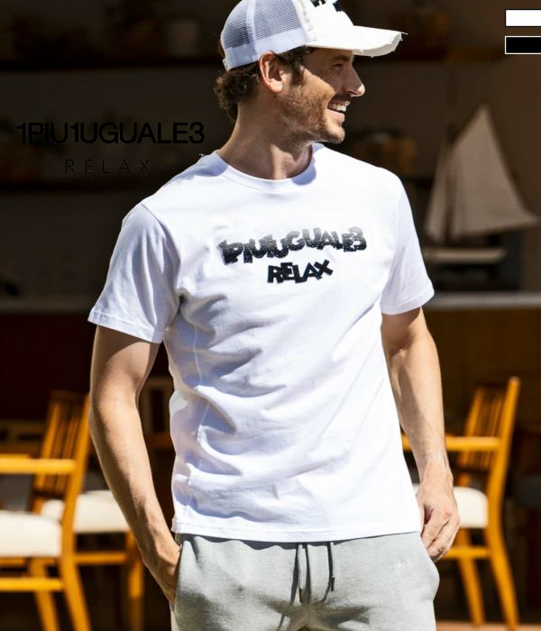 1PIU1UGUALE3 RELAX ウノピゥウノウグァーレトレ リラックス グラデーション3Dロゴ半袖Tシャツ tee カットソー カジュアル スポーツ シンプル | 1PIU1UGUALE3 RELAX