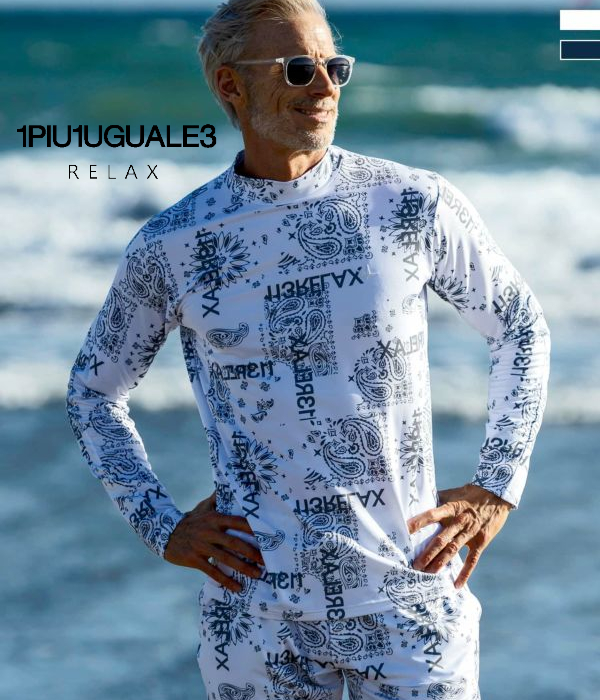 SALE セール 1PIU1UGUALE3 RELAX ウノピゥウノウグァーレトレ リラックス ペイズリー柄モックネックラッシュガード Tシャツ ロンT スポーツ 長袖 夏 海 レジャー｜upper-gate