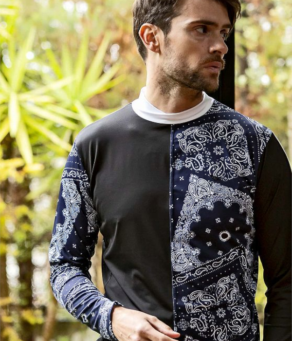 1PIU1UGUALE3 RELAX ウノピゥウノウグァーレトレ リラックス ペイズリーラッシュガード メンズ モックネック レジャー プール 海 マリンスポーツ サーフィン | 1PIU1UGUALE3 RELAX | 05