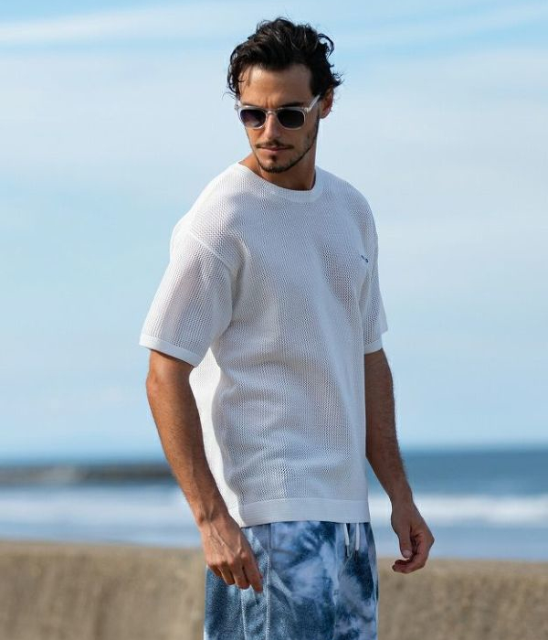 1PIU1UGUALE3 RELAX ウノピゥウノウグァーレトレ リラックス メッシュニットTシャツ 半袖 メンズ カットソー カジュアル リゾート 夏 男性 | 1PIU1UGUALE3 RELAX | 01