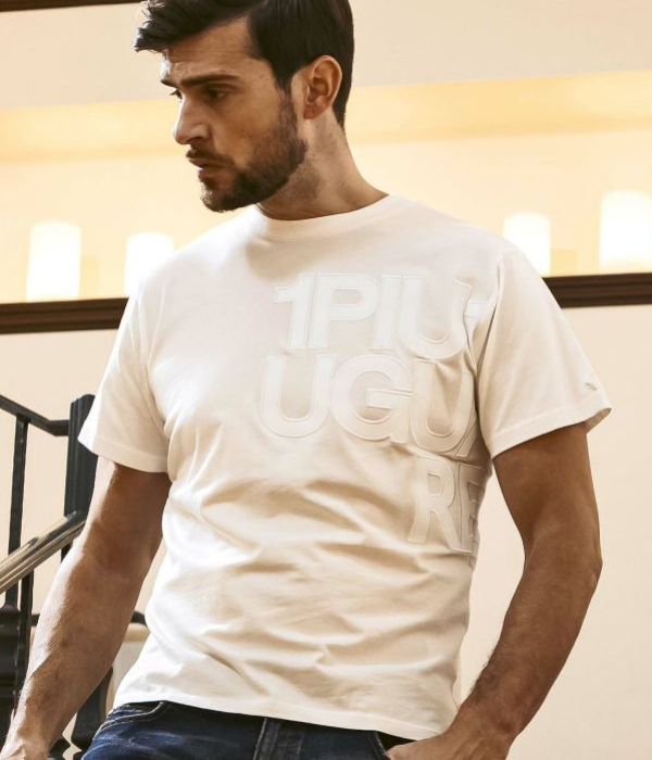 1PIU1UGUALE3 RELAX ウノピゥウノウグァーレトレ リラックス フェイクレザーロゴTシャツ メンズ 半袖 カットソー カジュアル スポーツ インナー | 1PIU1UGUALE3 RELAX | 01