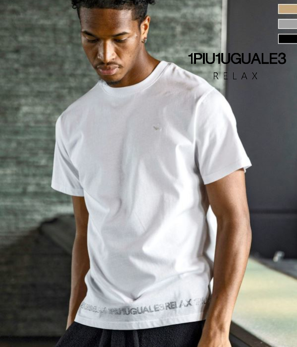 1PIU1UGUALE3 RELAX ウノピゥウノウグァーレトレ リラックス ラインストーンヘムシルケットTシャツ メンズ 半袖 カットソー カジュアル スポーツ | 1PIU1UGUALE3 RELAX
