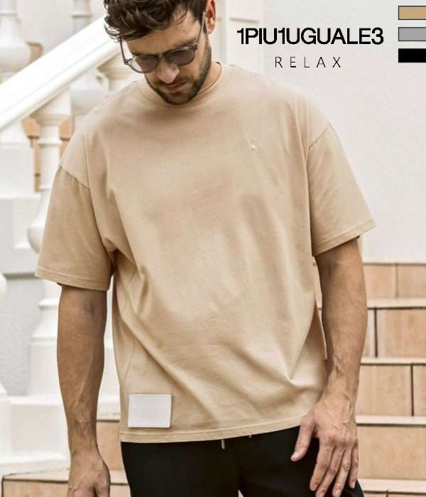 1PIU1UGUALE3 RELAX ウノピゥウノウグァーレトレ リラックス レザーパッチシルケットTシャツ メンズ 半袖 カットソー カジュアル スポーツ | 1PIU1UGUALE3 RELAX