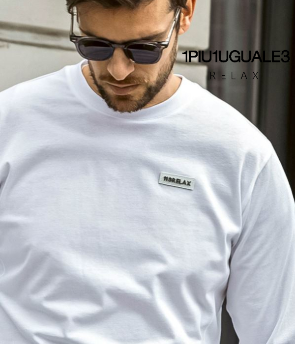 1PIU1UGUALE3 RELAX ウノピゥウノウグァーレトレ リラックス プレートロゴTシャツ メンズ ロンT 長袖 カットソー カジュアル スポーツ | 1PIU1UGUALE3 RELAX