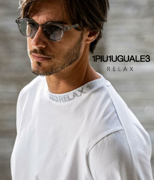 1PIU1UGUALE3 RELAX ウノピゥウノウグァーレトレ リラックス ラインストーンネックロゴTシャツ メンズ ロンT 長袖 カットソー カジュアル スポーツ | 1PIU1UGUALE3 RELAX