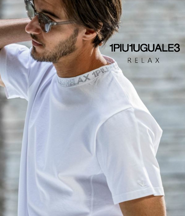 1PIU1UGUALE3 RELAX ウノピゥウノウグァーレトレ リラックス ラインストーンネックロゴTシャツ メンズ 半袖 カットソー カジュアル スポーツ | 1PIU1UGUALE3 RELAX