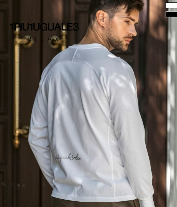 1PIU1UGUALE3 RELAX ウノピゥウノウグァーレトレ リラックス ラインストーンバックロゴTシャツ メンズ ロンT 長袖 カットソー カジュアル スポーツ | 1PIU1UGUALE3 RELAX