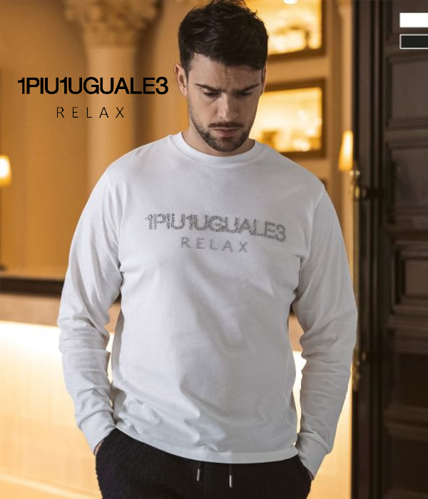 1PIU1UGUALE3 RELAX ウノピゥウノウグァーレトレ リラックス スタッズロゴTシャツ メンズ ロンT 長袖 カットソー カジュアル スポーツ | 1PIU1UGUALE3 RELAX