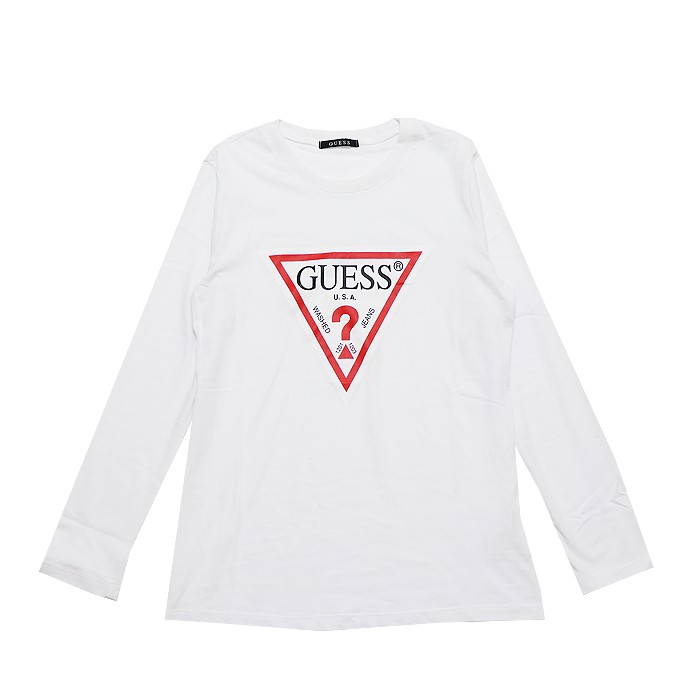 GUESS ゲス レディース プリント 長袖 Tシャツ ロンTEE ウィメンズ ロゴTEE ビックロゴ ブラック ホワイト S M