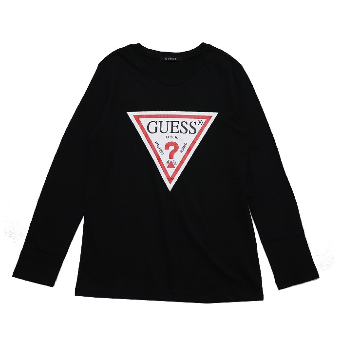 GUESS ゲス レディース プリント 長袖 Tシャツ ロンTEE ウィメンズ ロゴTEE ビックロゴ ブラック ホワイト S M