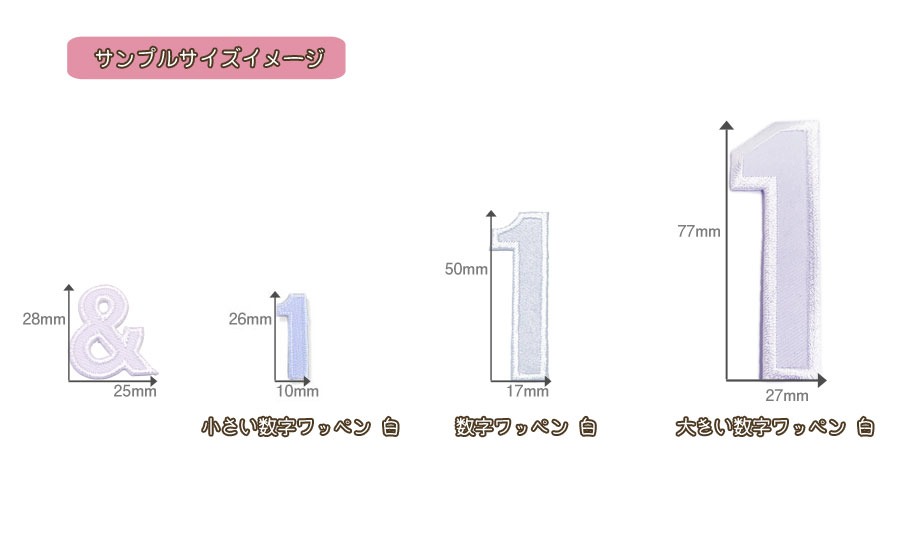 数字ワッペン 白サイズ