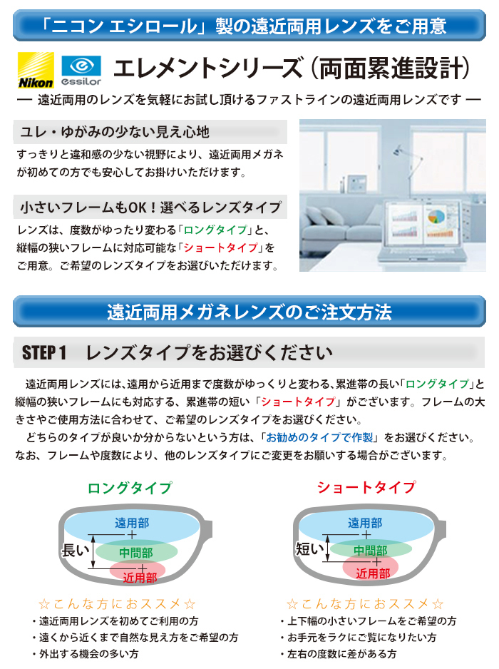 国内一流メーカー【Nikonエシロール】製 UVカット400 薄型遠近両用