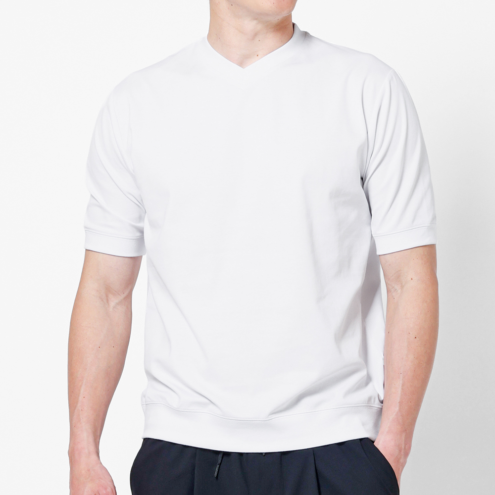 Tシャツ メンズ 半袖 Vネック 接触冷感 涼しい リブ 上品 ビジネス オフィス 伸縮 ストレッチ インナー 春 夏 シンプル きれいめ 洗える アーバンスクエア 55302 | URBAN SQUARE | 01