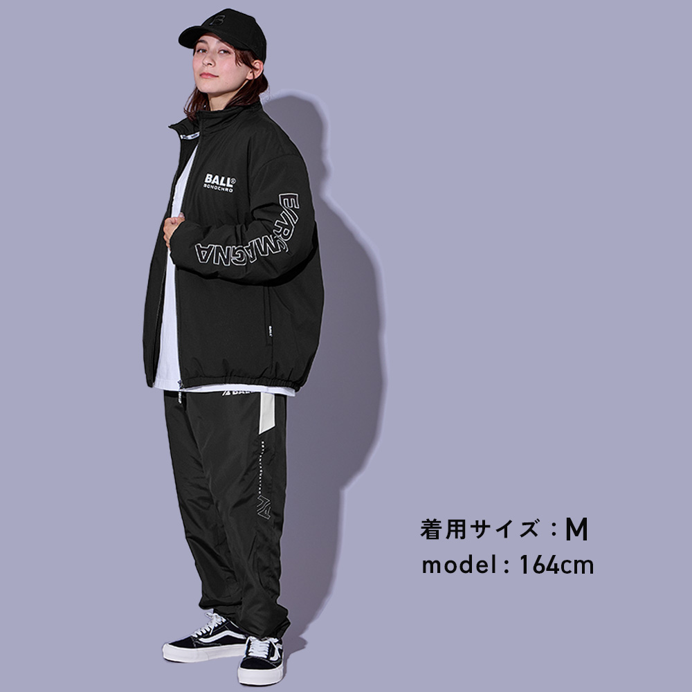 BALL メンズ スタンドジャケット ロゴ プリント 派手 中綿 裏地起毛