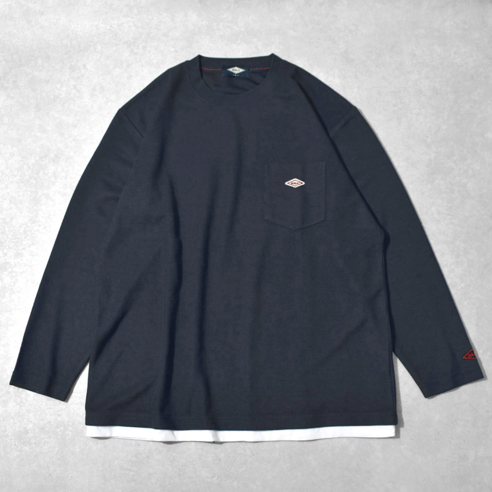 BALL Tシャツ メンズ 長袖 鹿の子 ロゴワッペン カジュアル 重ね着風