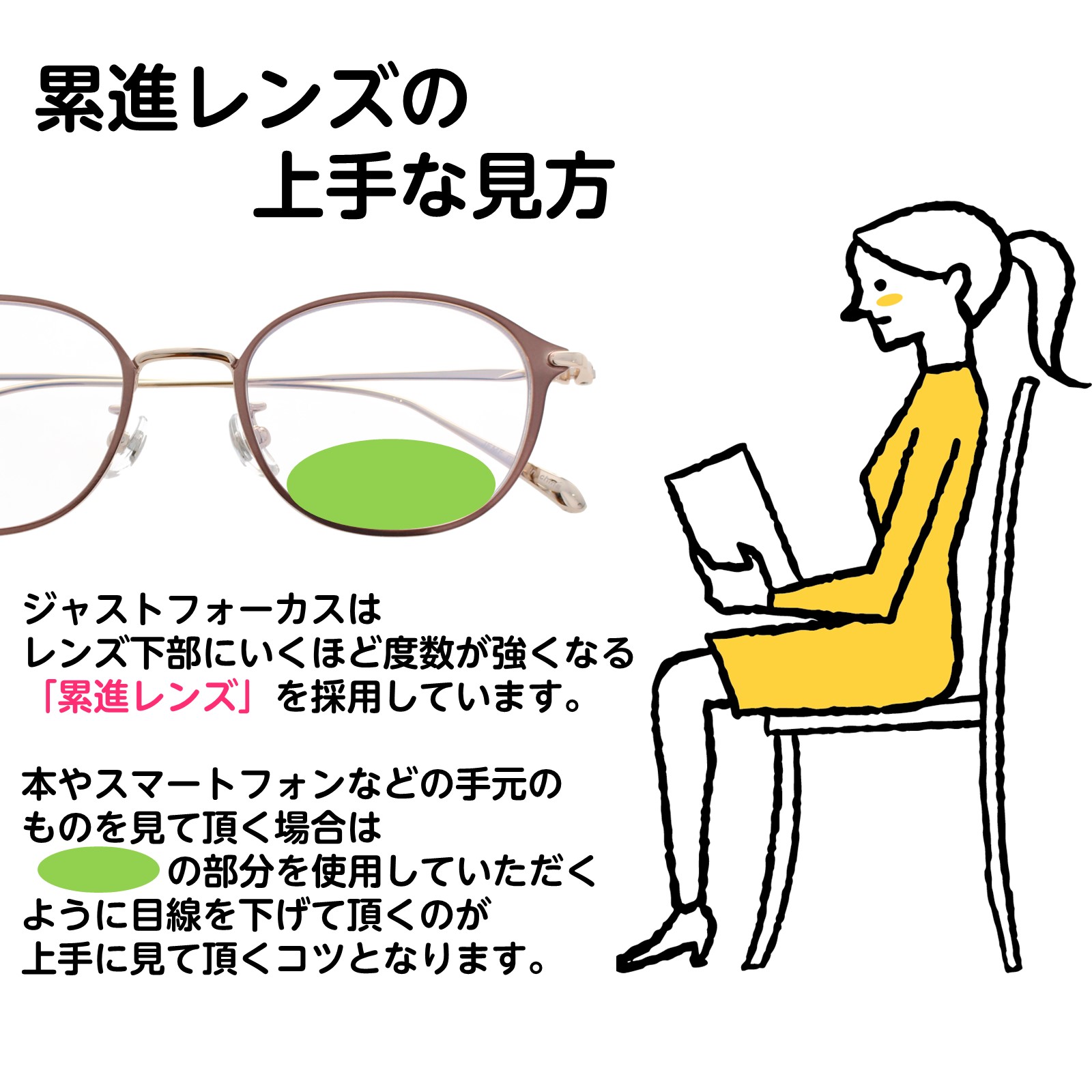 室内らくらく 掛けて歩ける老眼鏡 ジャストフォーカス コンビフレーム