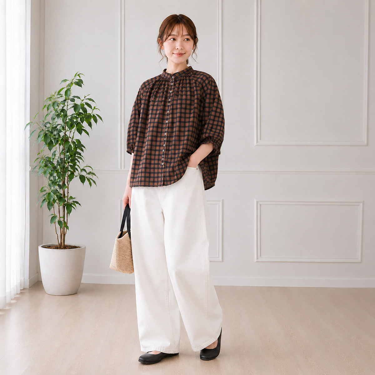 Brocante シャツ ブロカント 水玉 チェック キャンバス ドット グラン