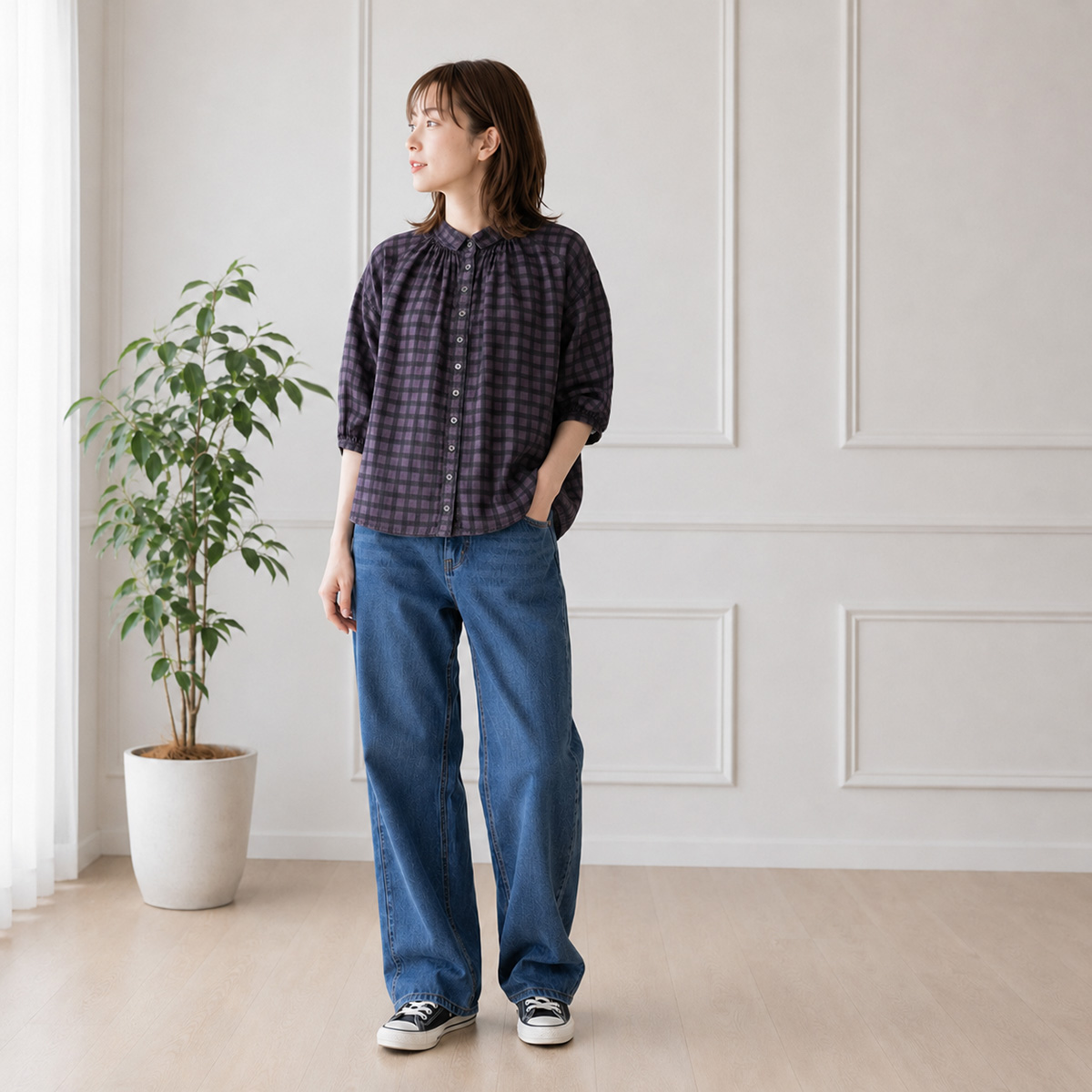 Brocante シャツ ブロカント 水玉 チェック キャンバス ドット グラン