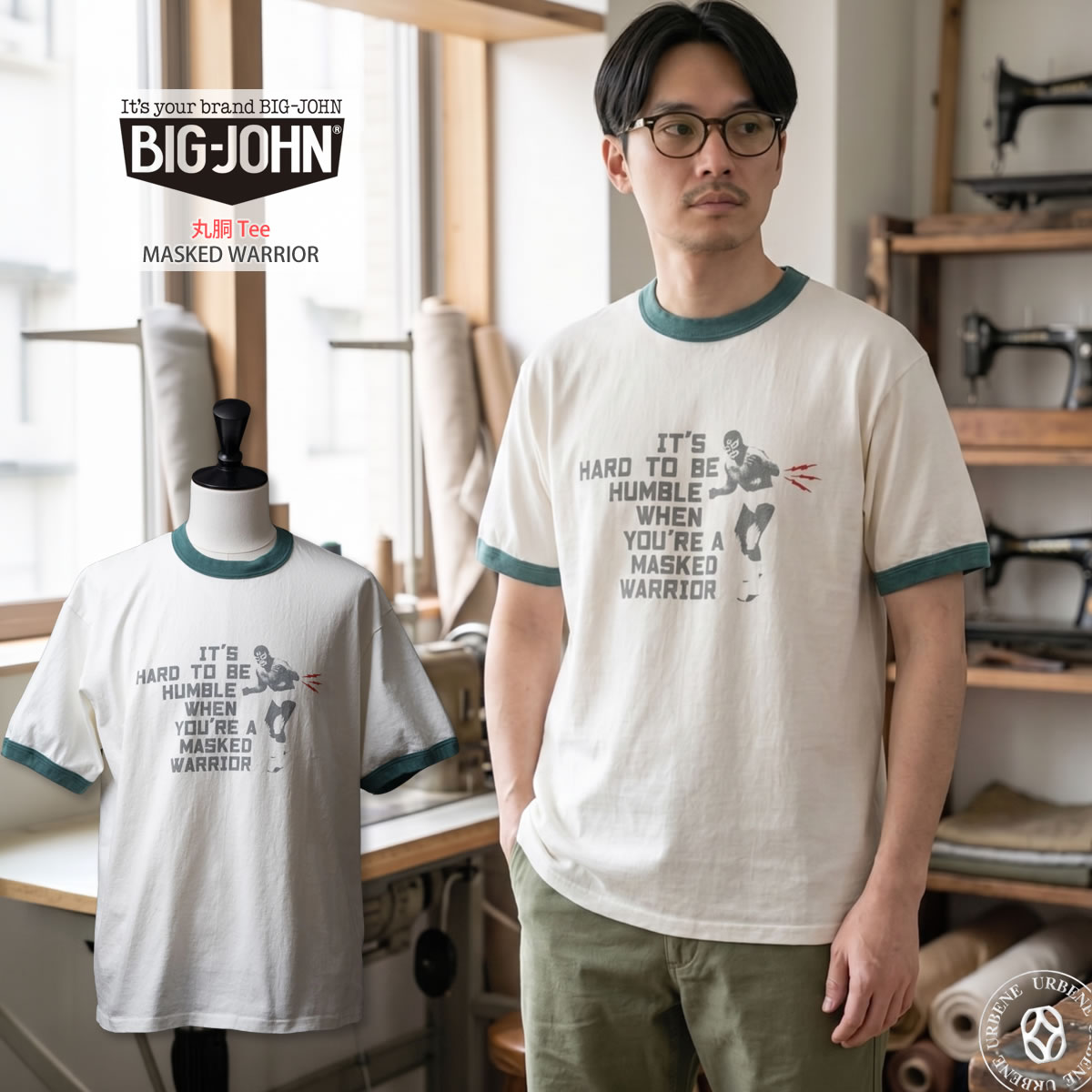 Big John（ビッグジョン） リンガーTシャツ 丸胴 Tee MASKED WARRIOR