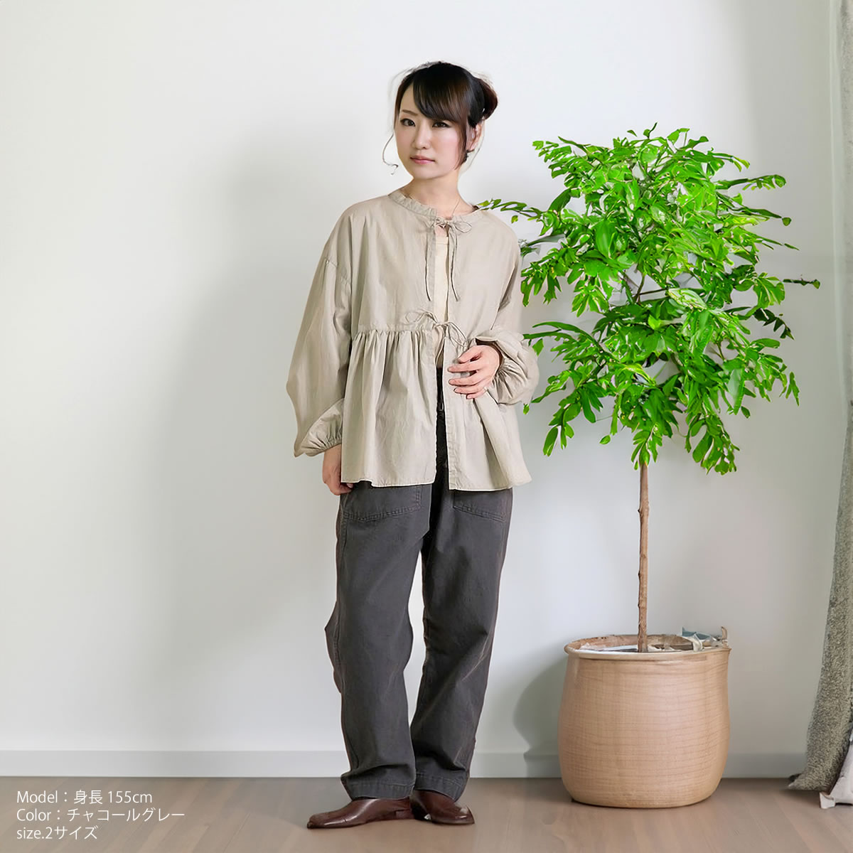 ブロカント リネンイージーワイドパンツ 2 ゆったり ブルーストライプ