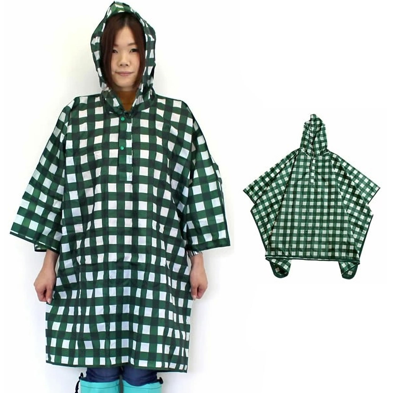 Danke（ダンケ） レインポンチョ グリーンギンガムチェック レイン