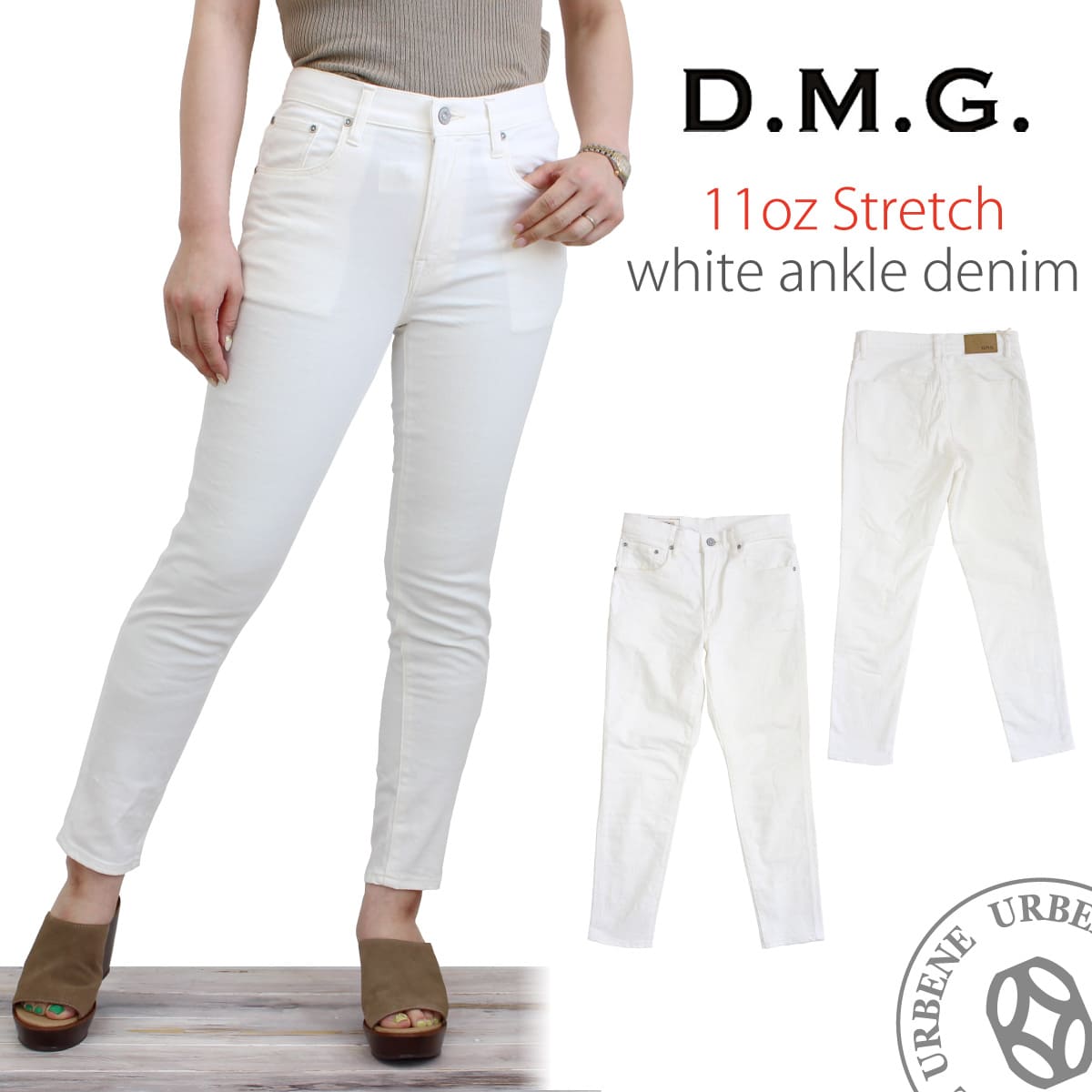 D.M.G ドミンゴ リラクシングテーパードパンツ　ホワイト　Мサイズ D.M.G. ドミンゴ DMG D.M.G ストレッチ テーパード アンクル